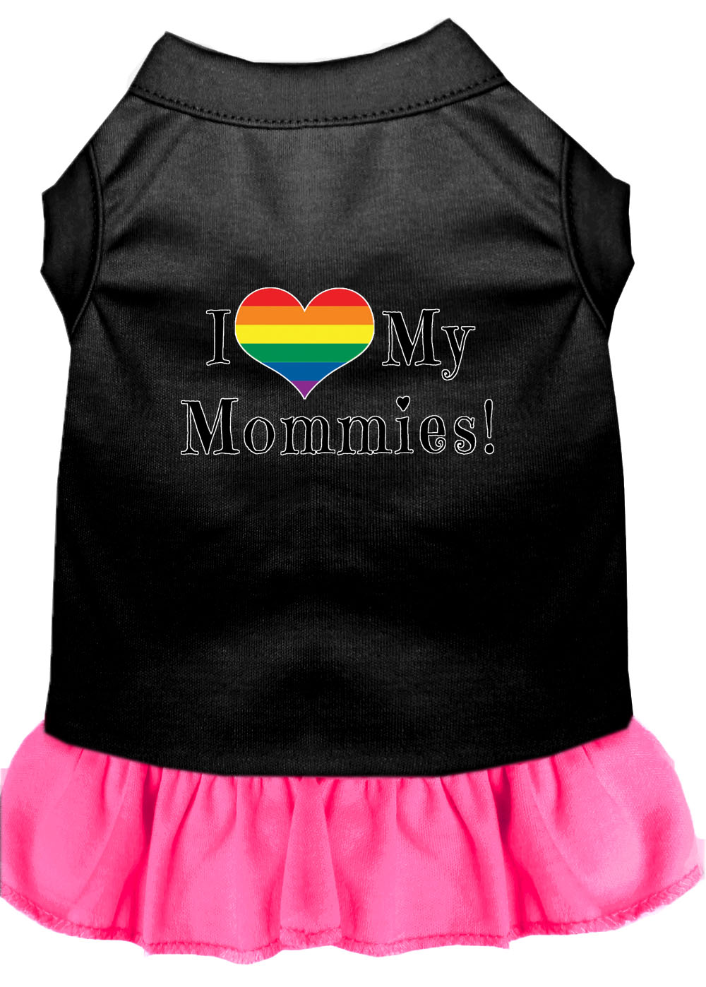 I Heart my Mommies Screen Print Dog Dress Black with Bright Pink XXL